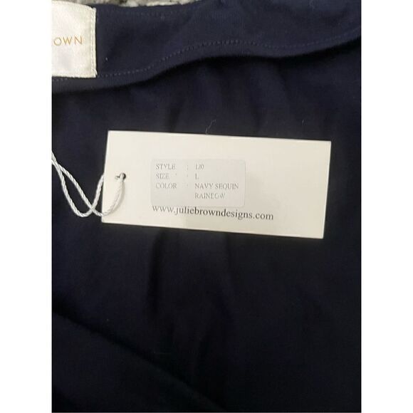 NWT Julie Brown NY Navy Sequin Rainbow Pride Long Knit Dress L - Picture 5 of 9